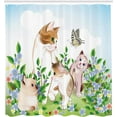 thumbnail image 2 of Sonernt Cat Shower Curtain, Kittens in Flower Meadow Field Happy Cats Family Butterfly Cartoon Print, Cloth Fabric Bathroom Decor Set with Hooks,72x72inch, Soft Blue White Multicolor, 2 of 6