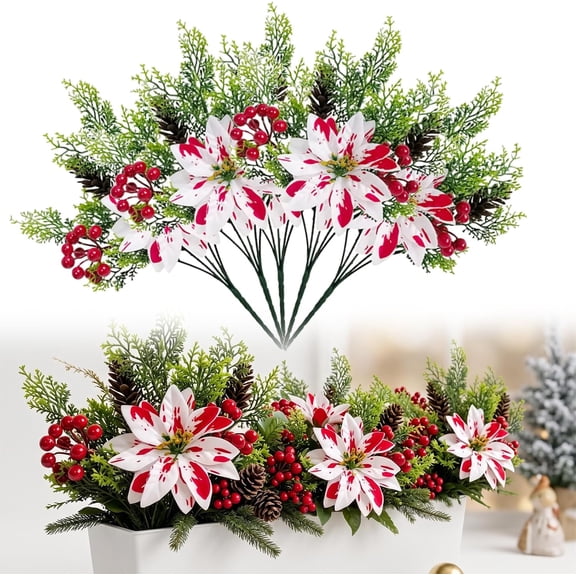 ARVOV Christmas Poinsettia Planter Inserts, Artificial Red Poinsettia Flowers for Holiday Porch & Indoor Home Decor