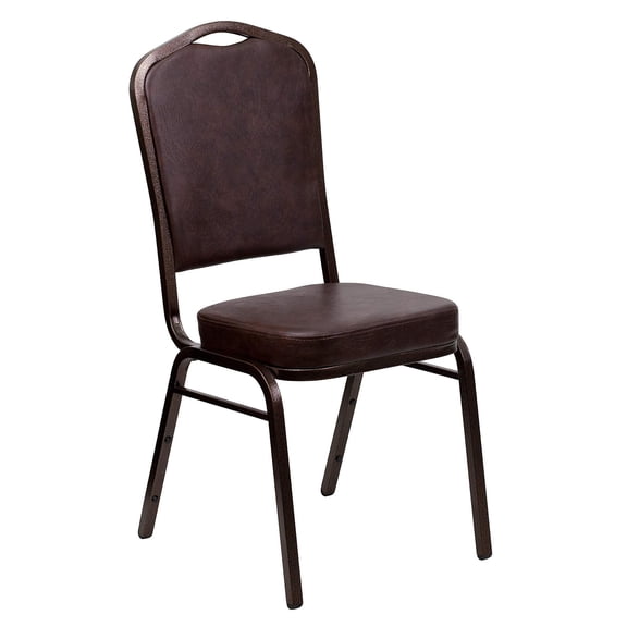 Bowery Hill Vinyl/Metal Crown Back Banquet Stacking Chair in Brown