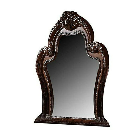 Traditional Wooden Mirror with Oversized Polyresin Scrollwork Brown - Saltoro Sherpi