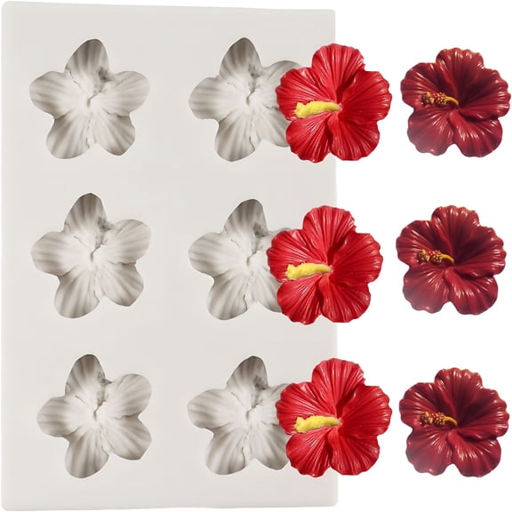 ACDANC Flower Silicone Mold Hibiscus Flower Fondant Molds for Cake Decoration Cupcake Topper Candy Chocolate Desserts Gum Paste