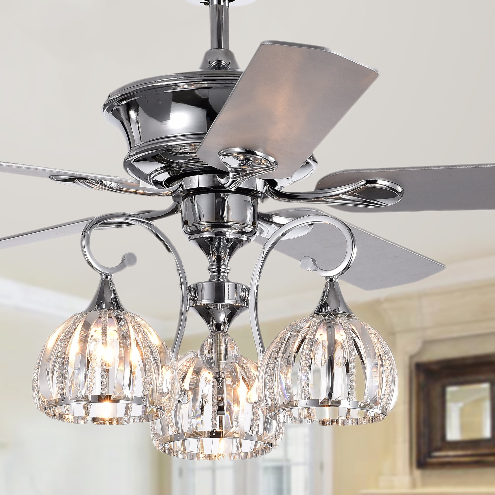 Mavyn 5-Blade 52-Inch Chrome Ceiling Fan with 3-Light Crystal Chandelier Sansujyuku sansujyuku.com