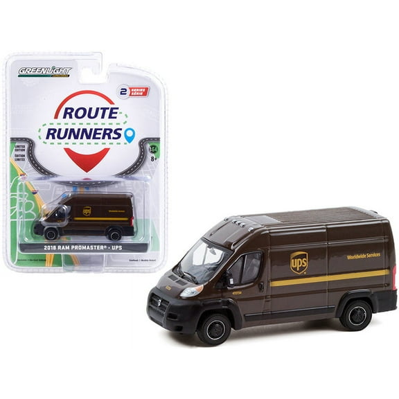 UPS 2018 Dodge Ram ProMaster 2500 Cargo High Roof Van, Brown - Greenlight 53020D/48 - 1/64 scale Diecast Model Toy Car