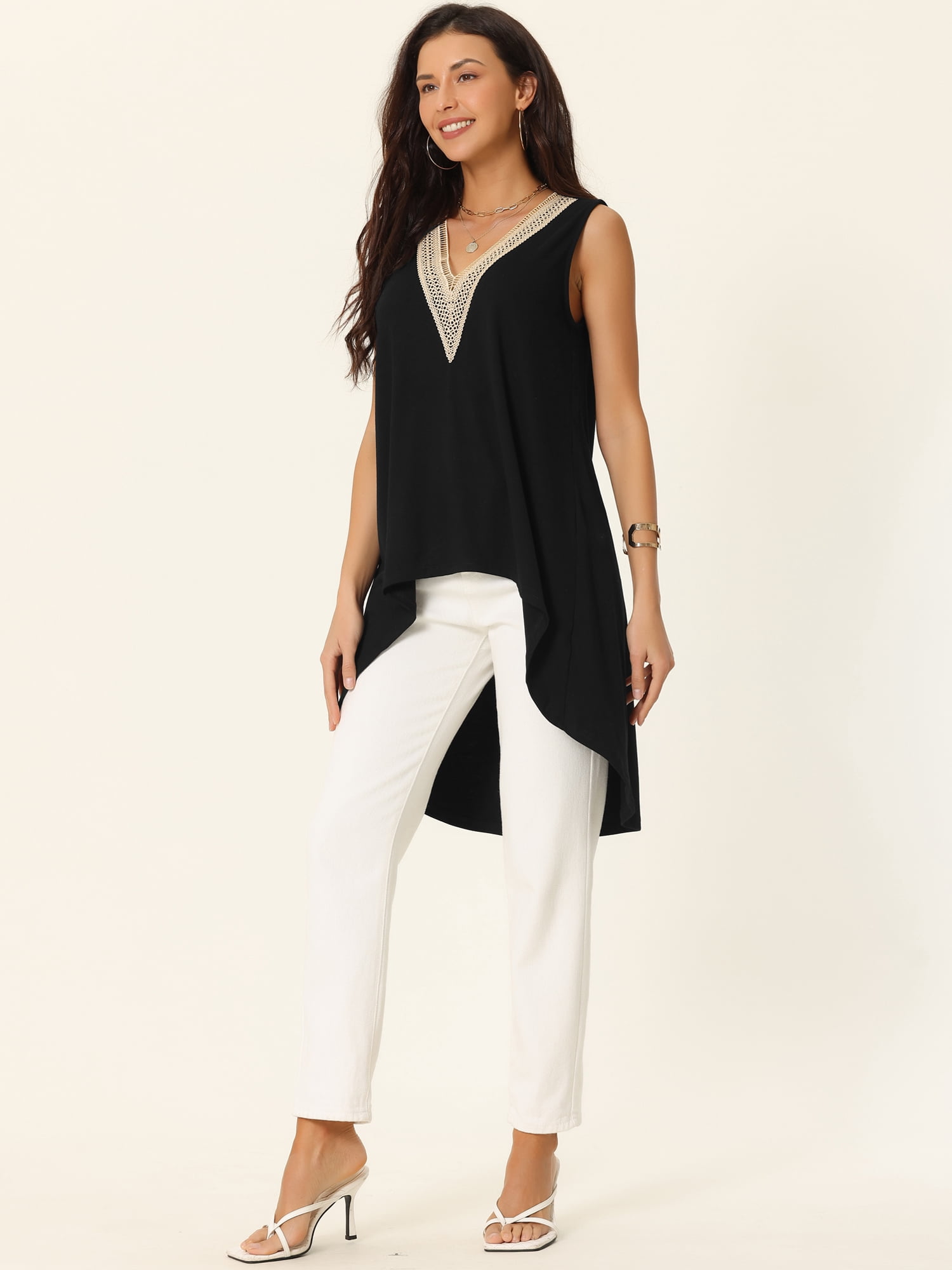 DARING DIVA High Low Asymmetrical Sleeveless Top L Black