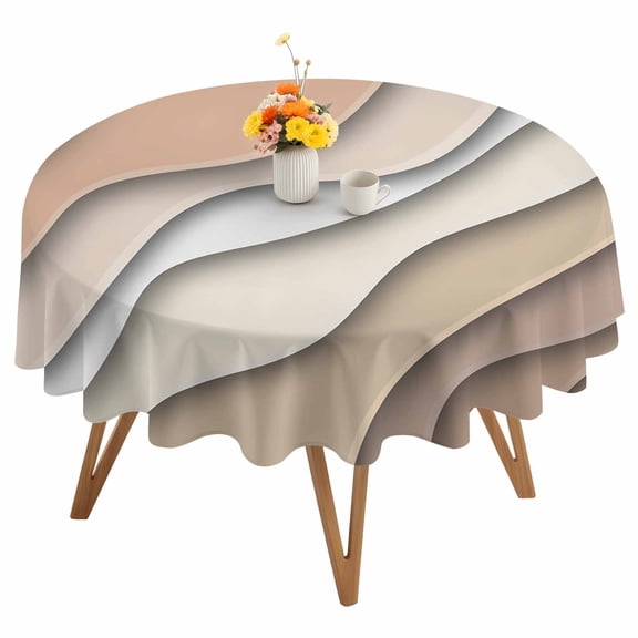 Round Tablecloth Brown Beach Coastal Waterproof Oil Proof Polyester Table Cloth Cover Decor for Home Dining Outdoor,Patio,Parties, 60" Dia. Abstract Geometric Ocean Waves