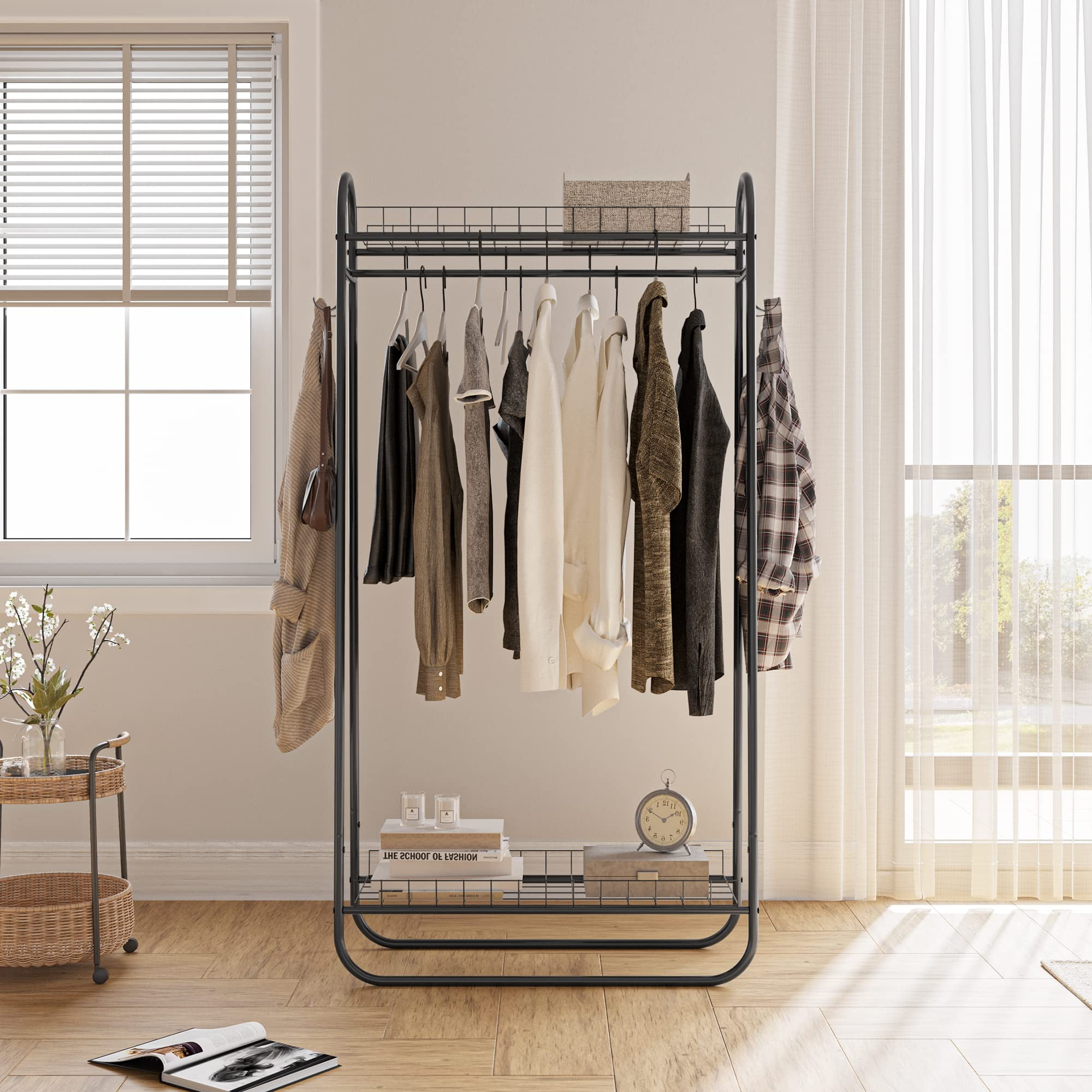 Garment Rack Clothes Rack with Shoe Racks Heavy Duty Black Metal Racks