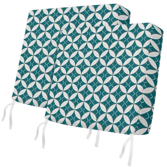 Outdoor Patio Cushion Covers 2 Pack Turquoise Geometric Chair Cushion Seat Pads with Ties & Zipper Waterproof Modern Circle Lines Chair Slipcovers for Outdoor Furniture Couch Sofa 20x18 Inch