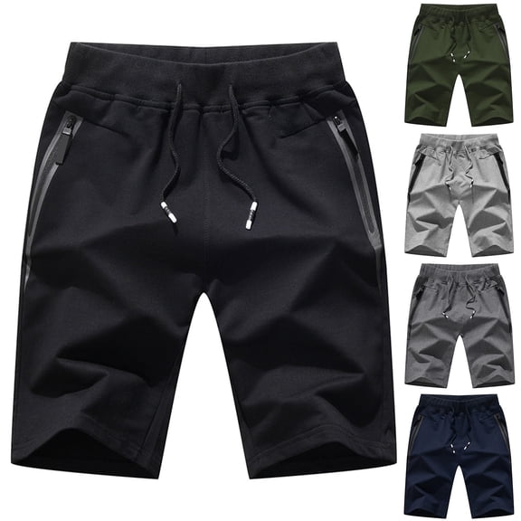 BUWTTED Mens Athletic Shorts with Zipper Pockets 9 Inch Cotton Black Sweat Shorts with Drawstring Elastic Waist Running Gym Workout Shorts