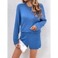 thumbnail image 3 of Ekouaer Sweater Sets Women 2 Piece Lounge Sets Long Sleeve Knit Pullover Tops Short Wide Leg Pants, 3 of 6