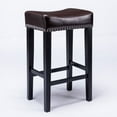thumbnail image 3 of 29"Counter Height Bar Stools Set of 2,Soft PU Leather Backless Stools with Footrest and Wood Base,2pcs Saddle Bar Stools for Bars Pub Kitchen, 3 of 7