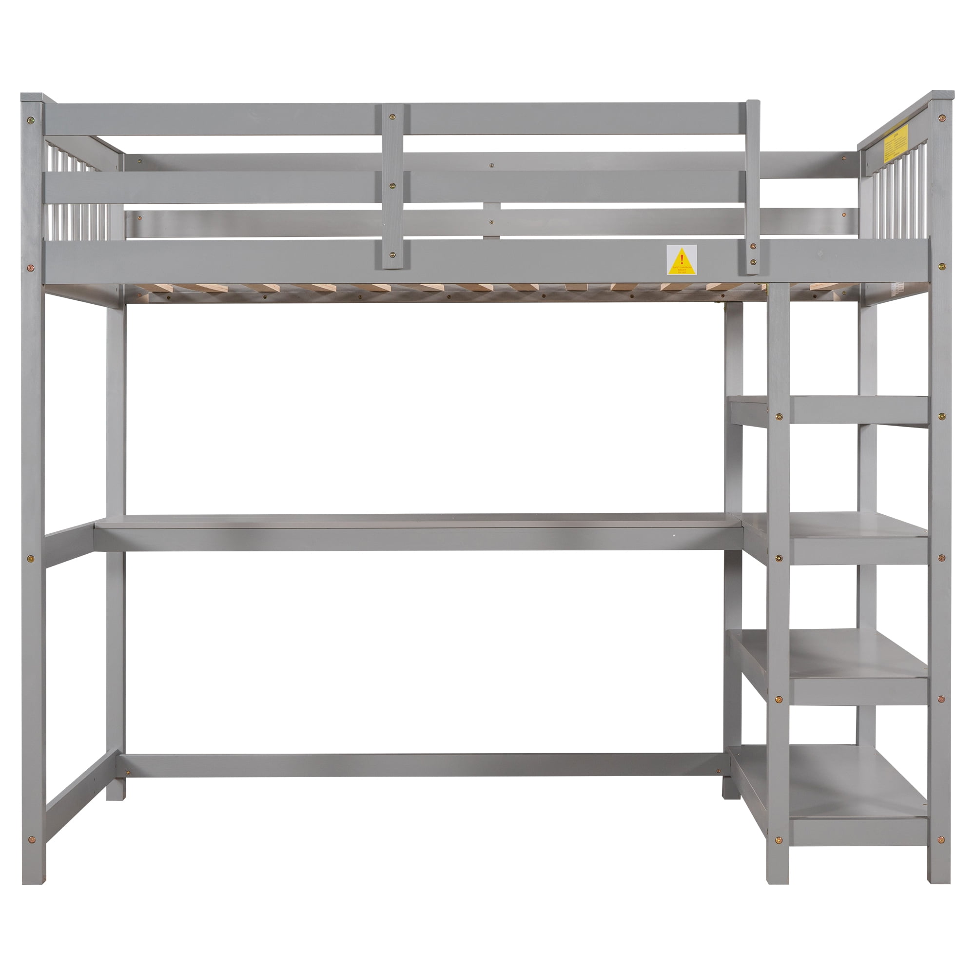 Yoneston Twin Size Loft Bed with Storage Shelves, Wooden Twin Loft Bed Frame with Under-bed Desk for Boys Girls Teens Bedroom, Gray