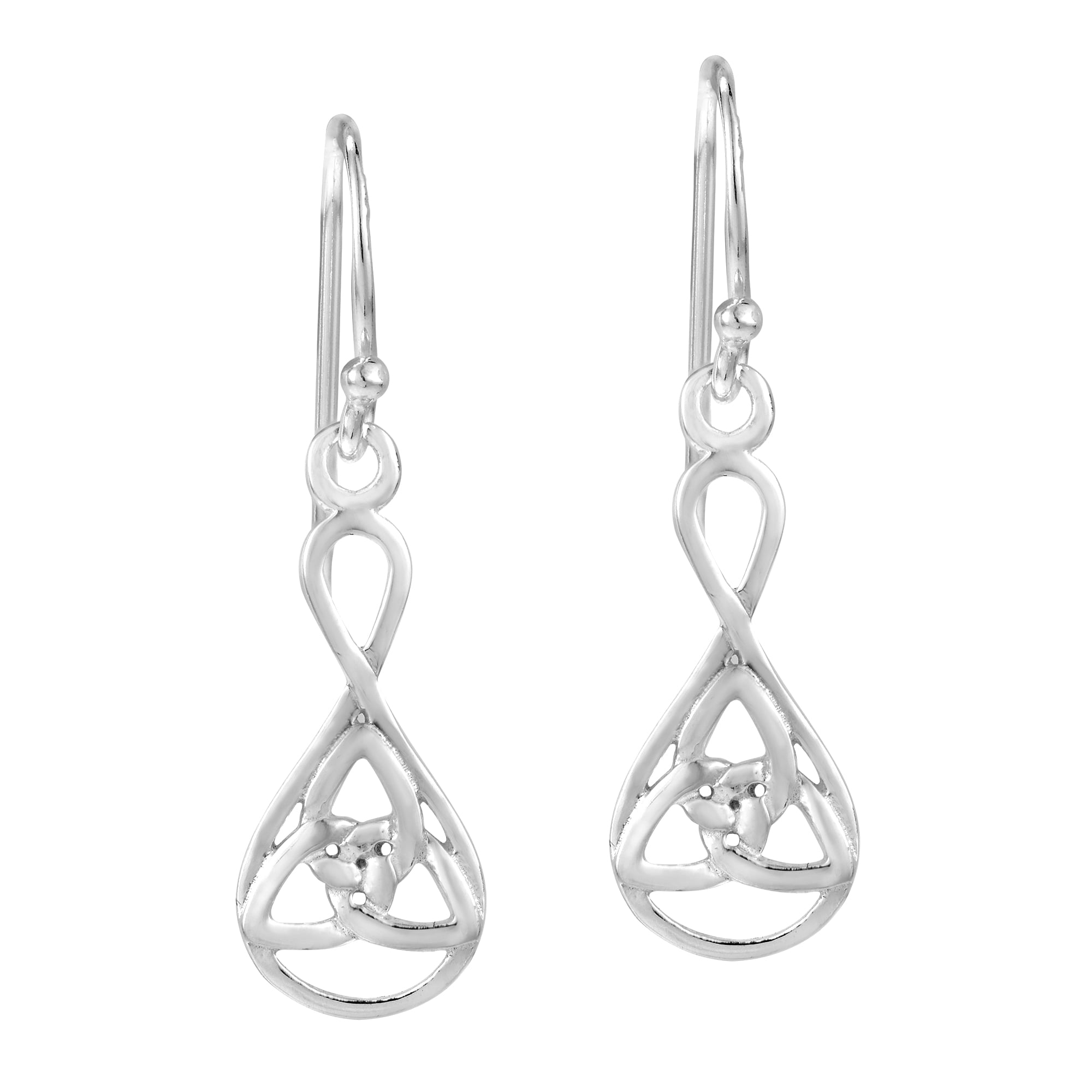 Celtic Endless Knot Large 925 Sterling Silver French Wire Hook Dangle Earrings 