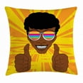 thumbnail image 1 of Afro Throw Pillow Cushion Cover, Happy Hippie Man with Colorful Sunglasses Lifting His Thumbs Retro Positive Vibes, Decorative Square Accent Pillow Case, 18 X 18 Inches, Multicolor, by Ambesonne, 1 of 2