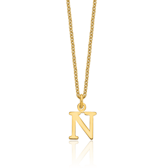 10K Solid Yellow Gold Dainty Letter N Initial Name Monogram Chain Necklace