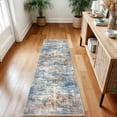 thumbnail image 2 of Abstract Runner Rug 2x7 Ft Washable Runners for Hallways, Non Slip Kitchen Runner Printed Faux Wool Entryway Runners Indoor, Modern Abstract Floor Carpet for Hall Kitchen Bedroom, Blue Rust, 2 of 9
