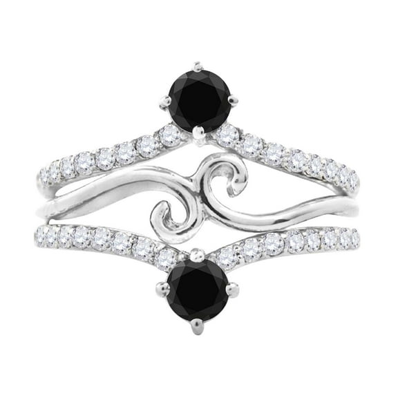 Mauli Jewels Engagement Rings for Women 0.76 Carat Black and White Diamond Engagement Ring Prong 10K White Gold