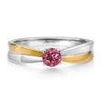 thumbnail image 2 of Gem Stone King 925 Silver and 10K Yellow Gold Pink Tourmaline Solitaire Engagement Ring for Women (0.25 Cttw, Round 4MM, Gemstone Birthstone, Available in Size 5, 6, 7, 8, 9), 2 of 4