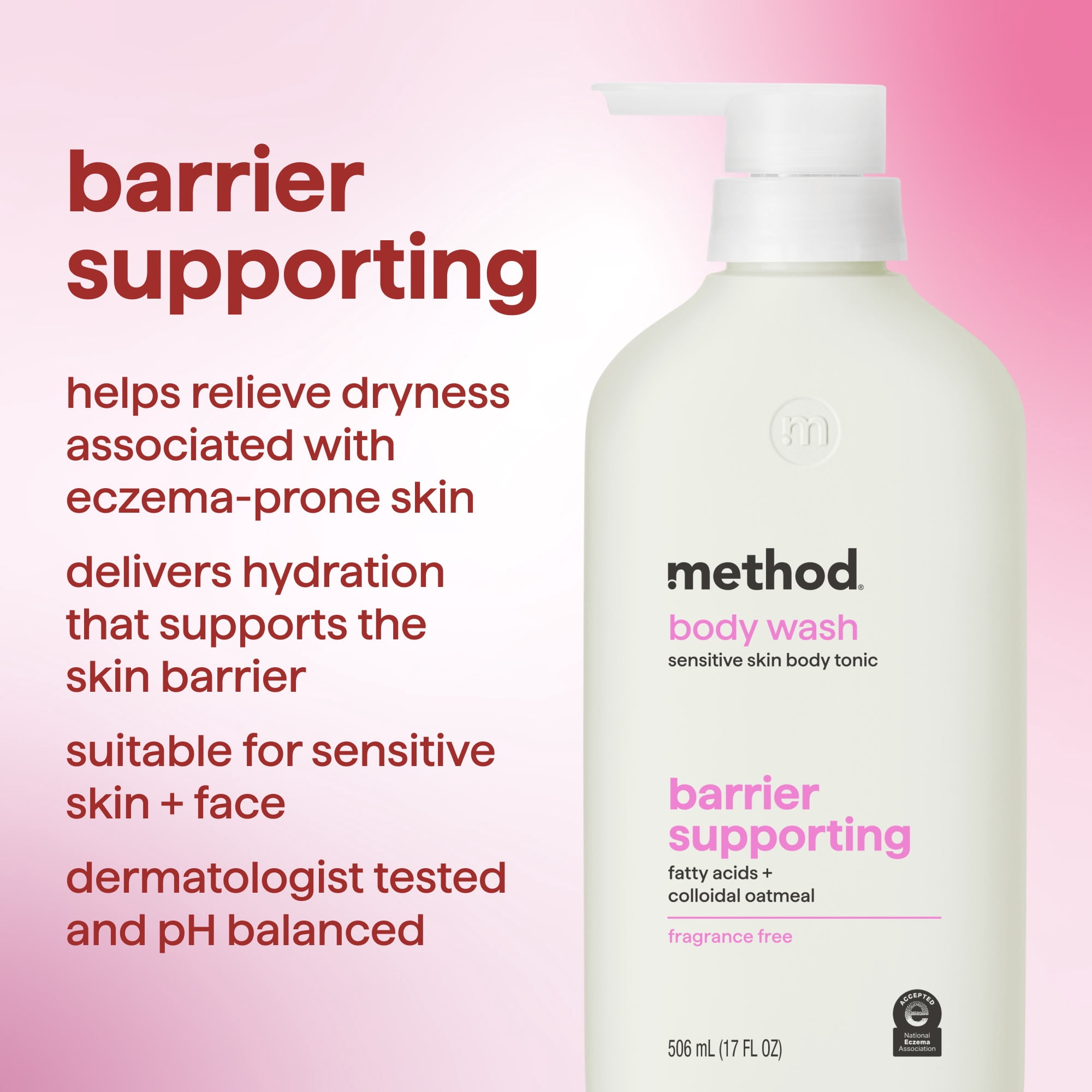 method Barrier Supporting Body Wash - Fragrance-Free for Sensitive & Dry Skin, Made Without Parabens, Fatty Acids & Colloidal Oatmeal, 17 fl oz