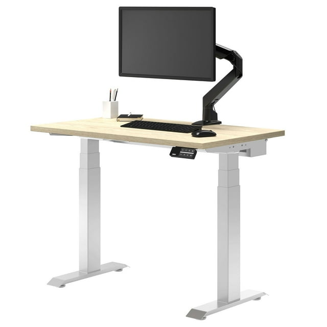 Desky Bureau Assis-Debout Miniature Double - Chêne Classique / 44 x 24 Pouces / Blanc