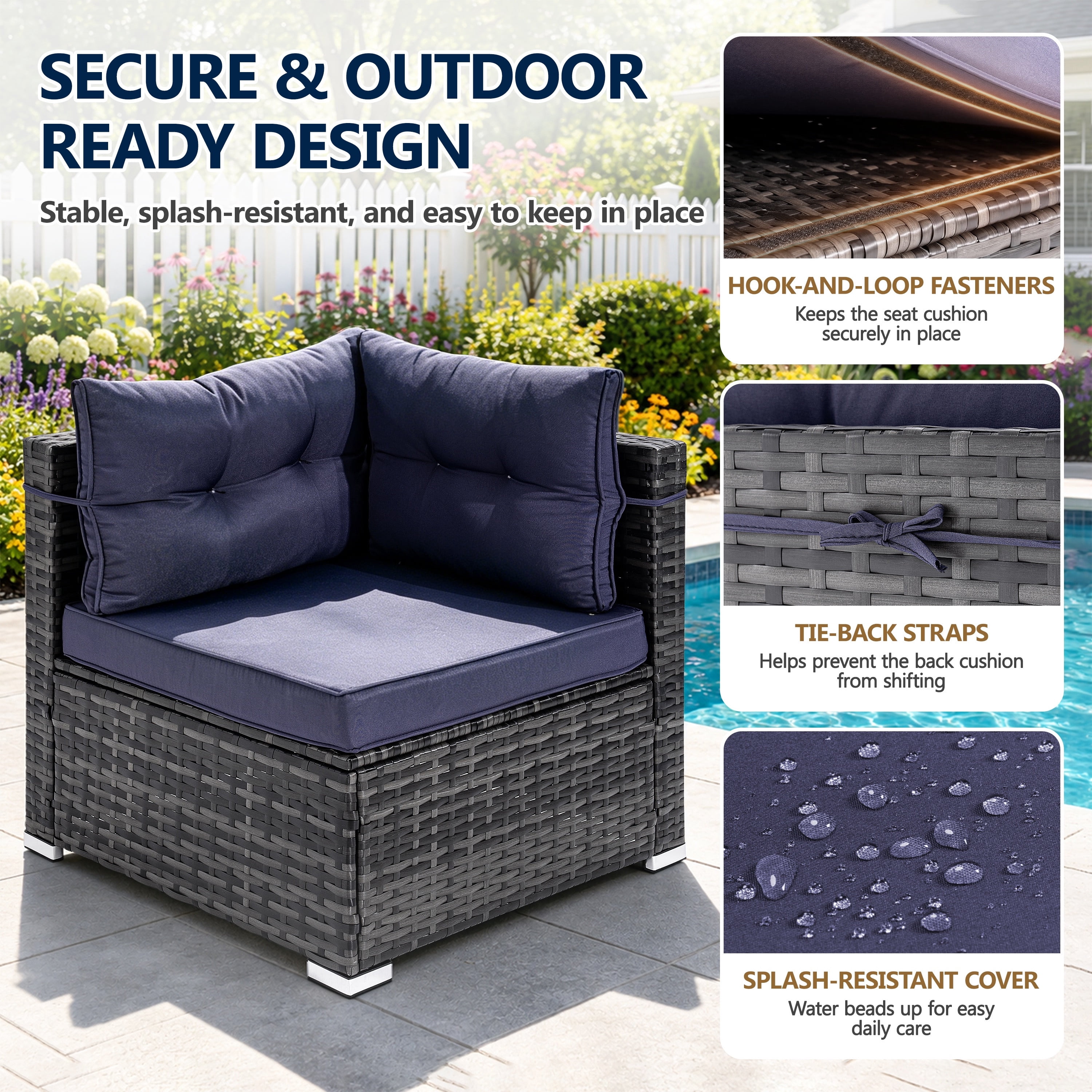 Patio Outdoor Furniture Sets, 7 Pieces All-Weather Rattan Sectional Sofa with Tea Table & Cushions, PE Rattan Wicker Sofa Couch Conversation Set for Garden Backyard Poolside