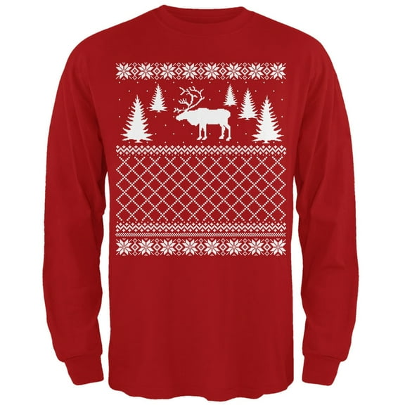 Elk Deer Ugly Christmas Sweater Red Adult Long Sleeve T-Shirt