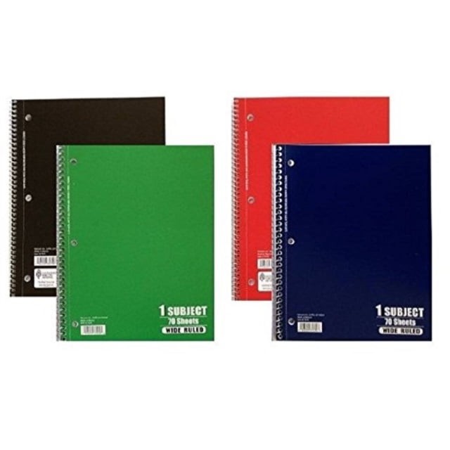 wide ruled spiral bound notebook 70 sheets assorted colors (pack