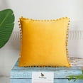thumbnail image 5 of PiccoCasa Velvet Pillow Cover with Pompoms for Sofa Bed 1PCS Golden Yellow 20x20Inch, 5 of 8