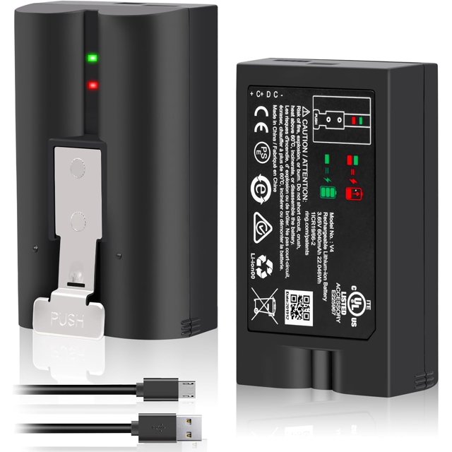 ERDS-1-Pack 6040mAh Replacement Battery for Ring-Doorbell Video Camera 2/3/4/3Plus, Spotlight Camera and Stick Up Cam, Rechargeable Upgraded Lithium Li-ion Batteries 3.65V Indoor Outdoor V4 with USB