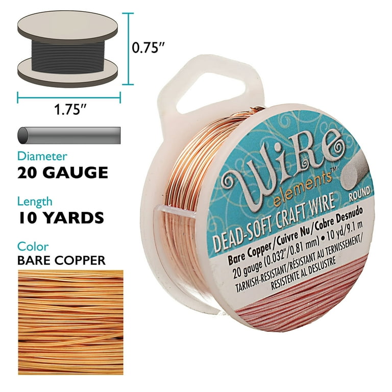 The Beadsmith Wire Elements Craft Wire – Tarnish Resistant, Soft Temper,  Round, Bare Copper Color – 0.81mm, 20 Gauge, 10 Yard Spool – Jewelry Making,  Wire Wrapping, Floral, & Other DIY Crafts 