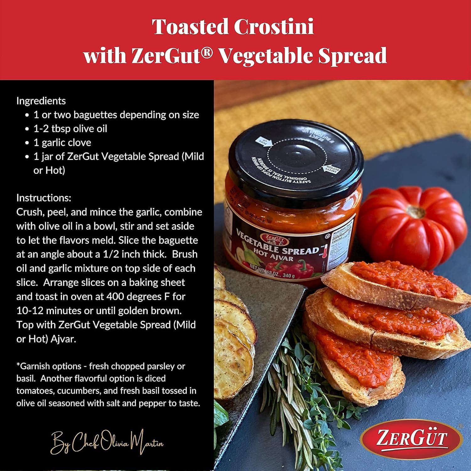 ZerGut Vegetable Spread Ajvar, Mild, Two (2) Glass Jars 19oz. (540g)