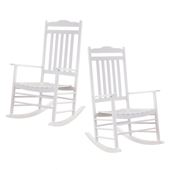 BplusZ Paint Wood Rocking Chair Porch Rocker Outdoor, Set of 2, White