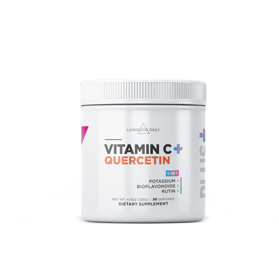 Livingood Daily High Dose Vitamin C Powder Supplement, 2,600 MG Ascorbic Acid Powder Supports Immunity & Skin Health, Powdered Vitamin C with Quercetin, Sweetened with Stevia, Vegan, 30 Servings