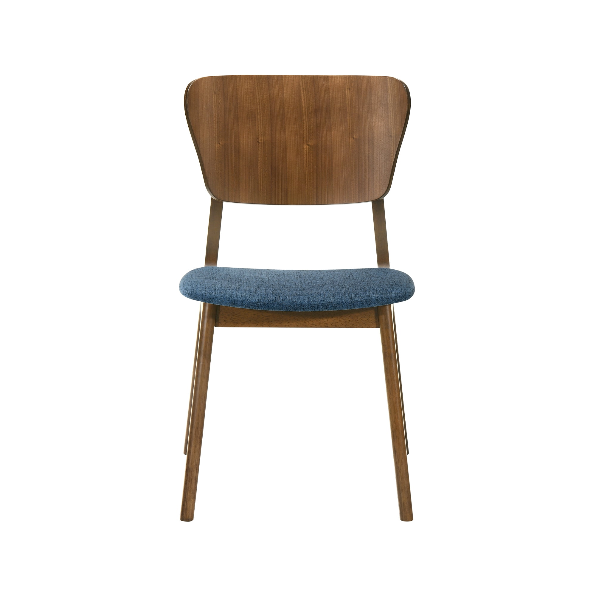 Kalia Wood Dining Chair in Walnut Finish with Blue Fabric - Set of 6