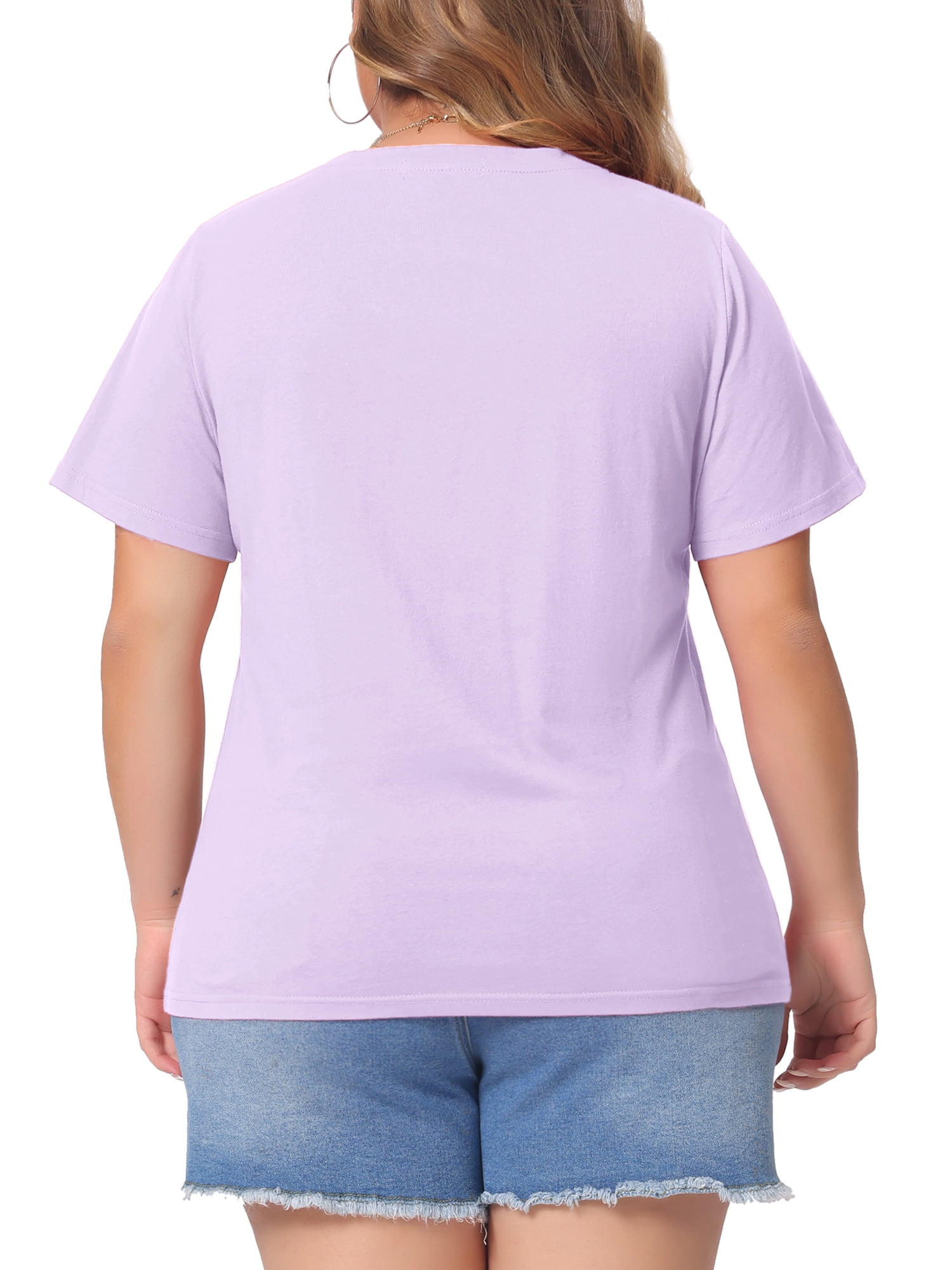 DARING DIVA Women's Plus Basic V Neck Short Sleeve Casual Tops T Shirts 1X Purple