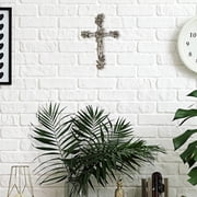 Rustic Vintage Style Resin Silver Tone Rose and Thorn Cross Spiritual Wall Art Décor