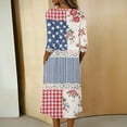 thumbnail image 7 of 4th of July Dresses for Women 3/4 Sleeve V-Neck Button Down A-Line Midi Patriotic American Flag Dress Casual Summer Beach Vacation Sundress with Pockets, 7 of 7