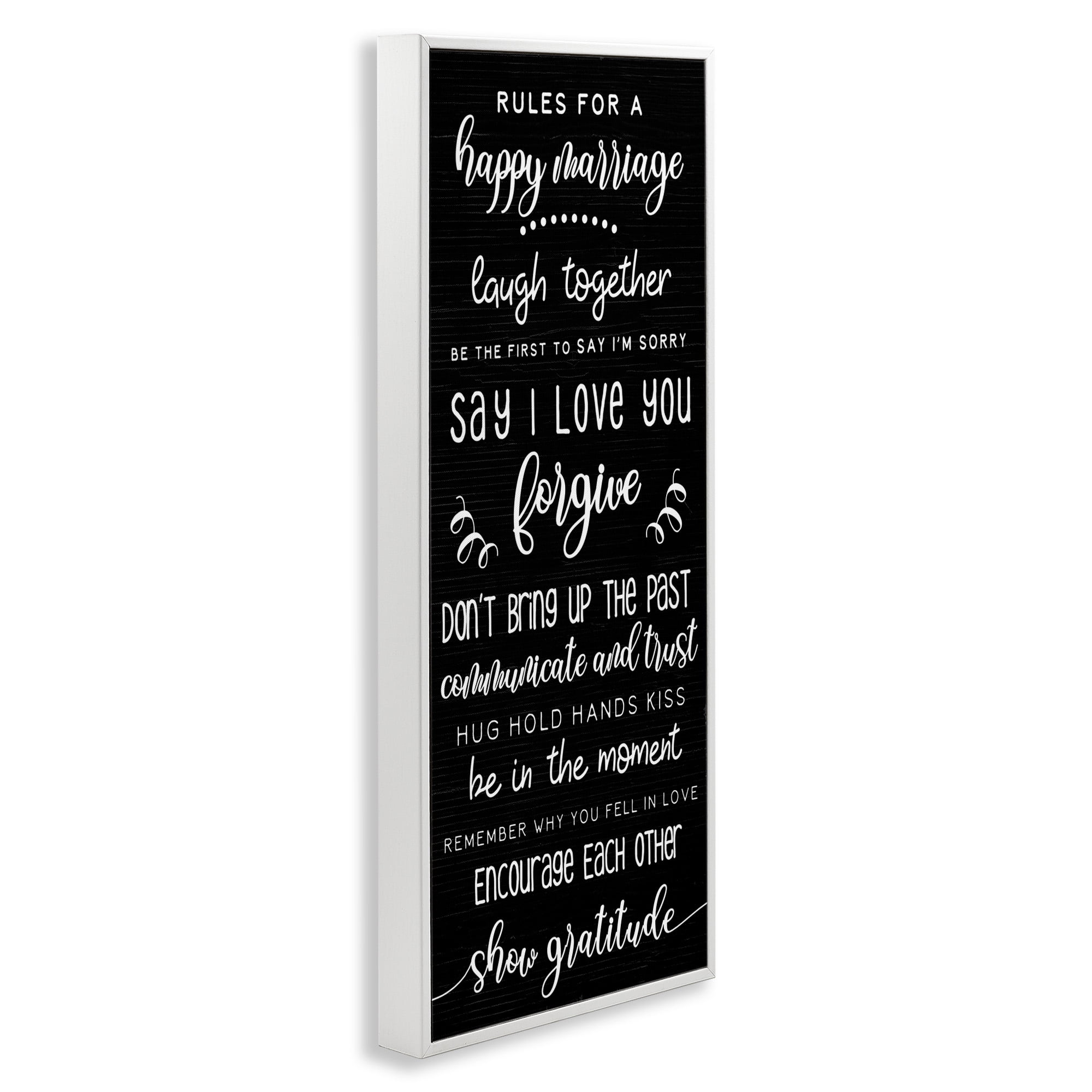 Stupell Industries Rules for Happy Marriage Typography Painting White Framed Art Print Wall Art, 13 x 30