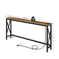 thumbnail image 2 of Console Table with Power Outlet, Narrow Sofa Table, 70.8" x 7.9" Farmhouse Table Behind Sofa Couch Hallway Entrance for Entryway, Living Room, Home, with Metal Frame, Rustic Brown, 2 of 5