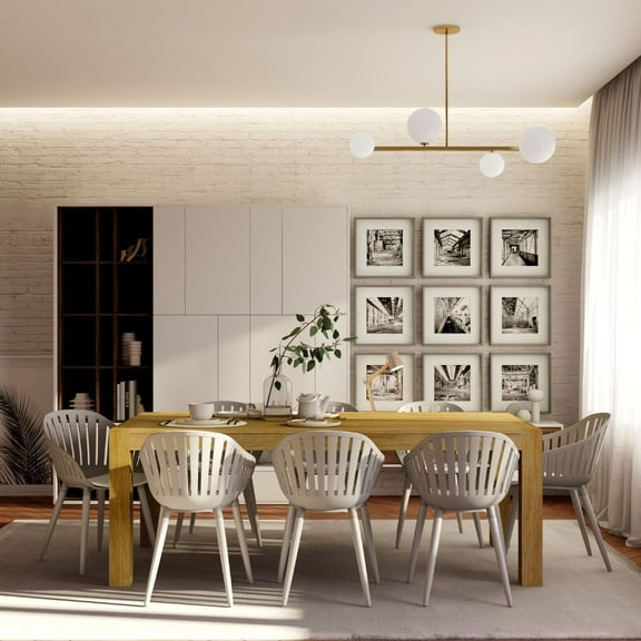 Midtown Concept Ambar 9-Piece Patio Rectangular Table Set | Eucalyptus Wood | Ideal for Indoors, Gray With White Cushions