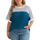 thumbnail image 1 of Ploknplq Elbow Length Tee Shirts for Women,Stripe Shirt,Workout T Shirts for Women,Spring Round Neck Striped Blocked Printed Short Sleeved T Shirt,Oversized Shirts for Women,Graphic Tee Navy XL, 1 of 4