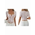 thumbnail image 3 of Women Square Neck Summer Tops Cute Y2K Cropped Tops Button Down Blouses Baby Tees White L, 3 of 7