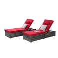 thumbnail image 5 of UHOMEPRO 2pcs Chaise Lounge Chair, Modern Rattan Wicker Outdoor Chaise Lounge Set for Patio Poolside Garden, All-Weather Recliner for Beach w/Cushion, Pillow, Back Adjustable, Steel Frame, Red, 5 of 6