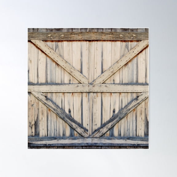 Rustic Western Country Barnwood Farmhouse White Barn Door Poster Wall Art, Modern Wall Decor For Living Room Bedroom, 30x30 UNFRAMED