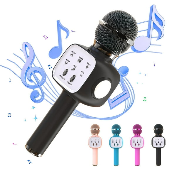 Karaoke Microphone, 6-in-1 Wireless Microphone for Kids, Mic Speaker Birthday Gifts Toys for Girls Boys (Black)