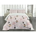 thumbnail image 3 of Ambesonne Pink Quilted Bedspread Set 3 Pcs, Drawing Pattern Wedding, King Size, Pink White Black, 3 of 5