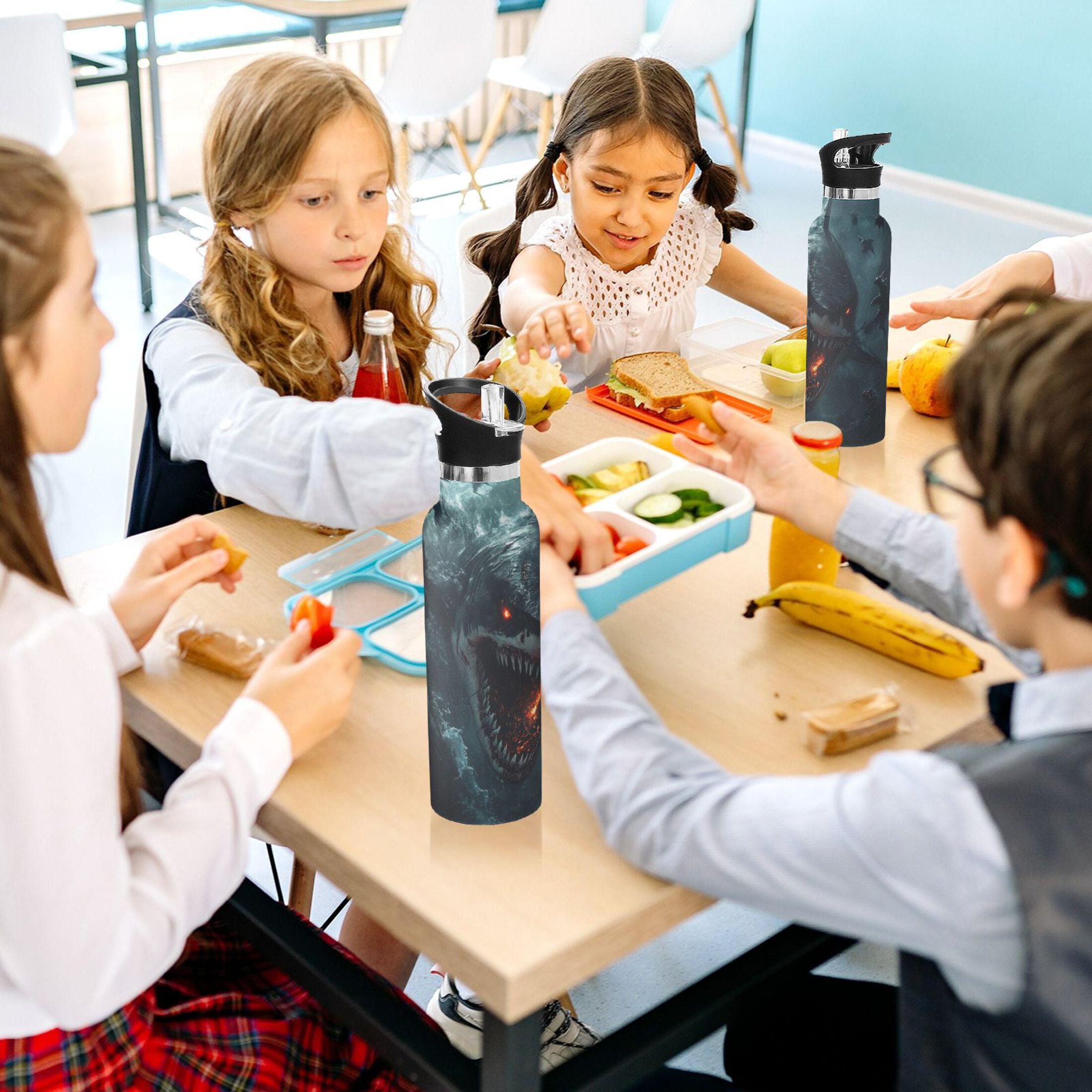 Kids Insulated Stainless Steel Sports Water Bottle 600ml (20oz), BPA-Free Scary Shark