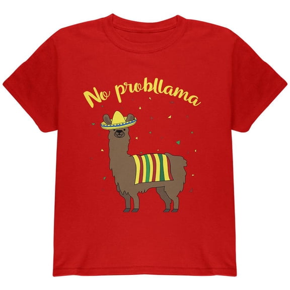 Cinco De Mayo Llama No Problem Problemo No Probllama Youth T Shirt Red YMD