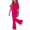 thumbnail image 2 of Amidoa Girls Summer 2 Piece Outfits Kids Print Short Sleeve and Casual Pants Clothing Sets Hot Pink Size 13, 2 of 7
