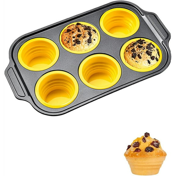 Silicone Cake Pans with Press-Design, Foldable Non-Stick Baking Mold (6-Cup & 12-Cup Yellow)