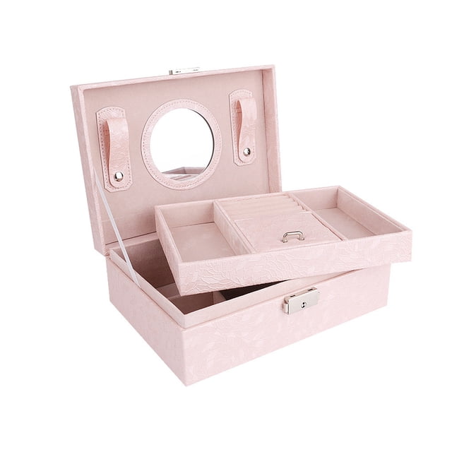 sweethay Caja de joyería Cajas de paquete de de terciopelo Compartimiento de cuero Soporte de almacenamiento Anillos Collar Pendientes Cuentas Ropa, zapatos y accesorios Miscelánea Rosa claro
